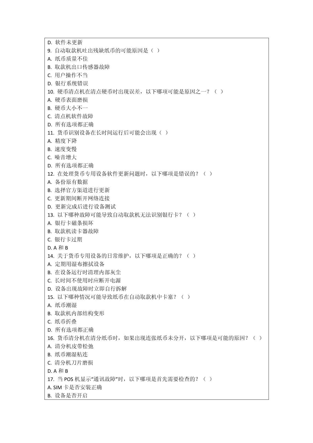货币专用设备故障案例分析考核试卷